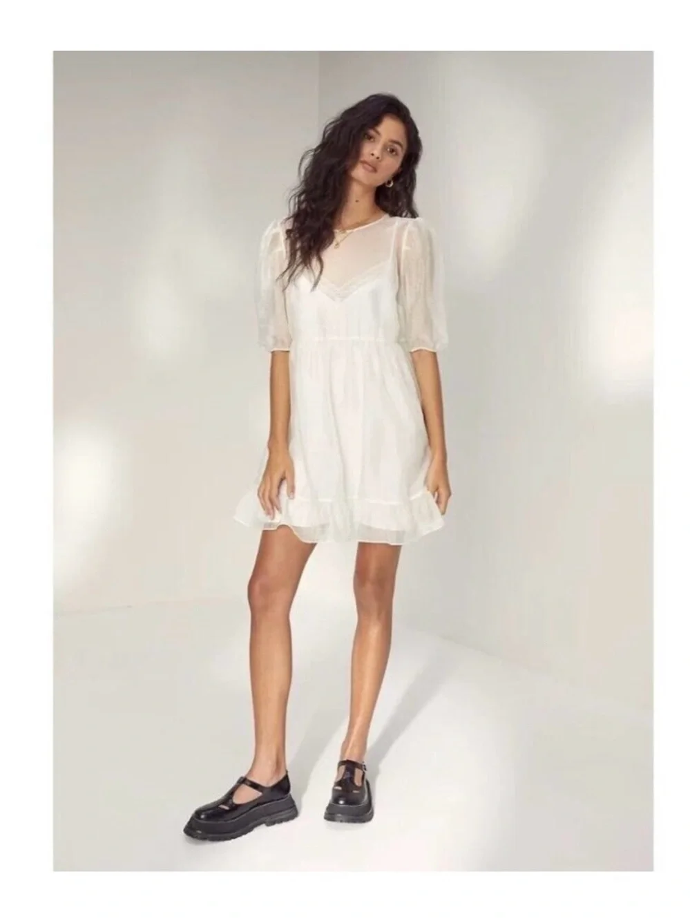 Aritzia WILFRED Madeline Black Sheer Organza Mini Babydoll Dress, Size S - Picture 13 of 13